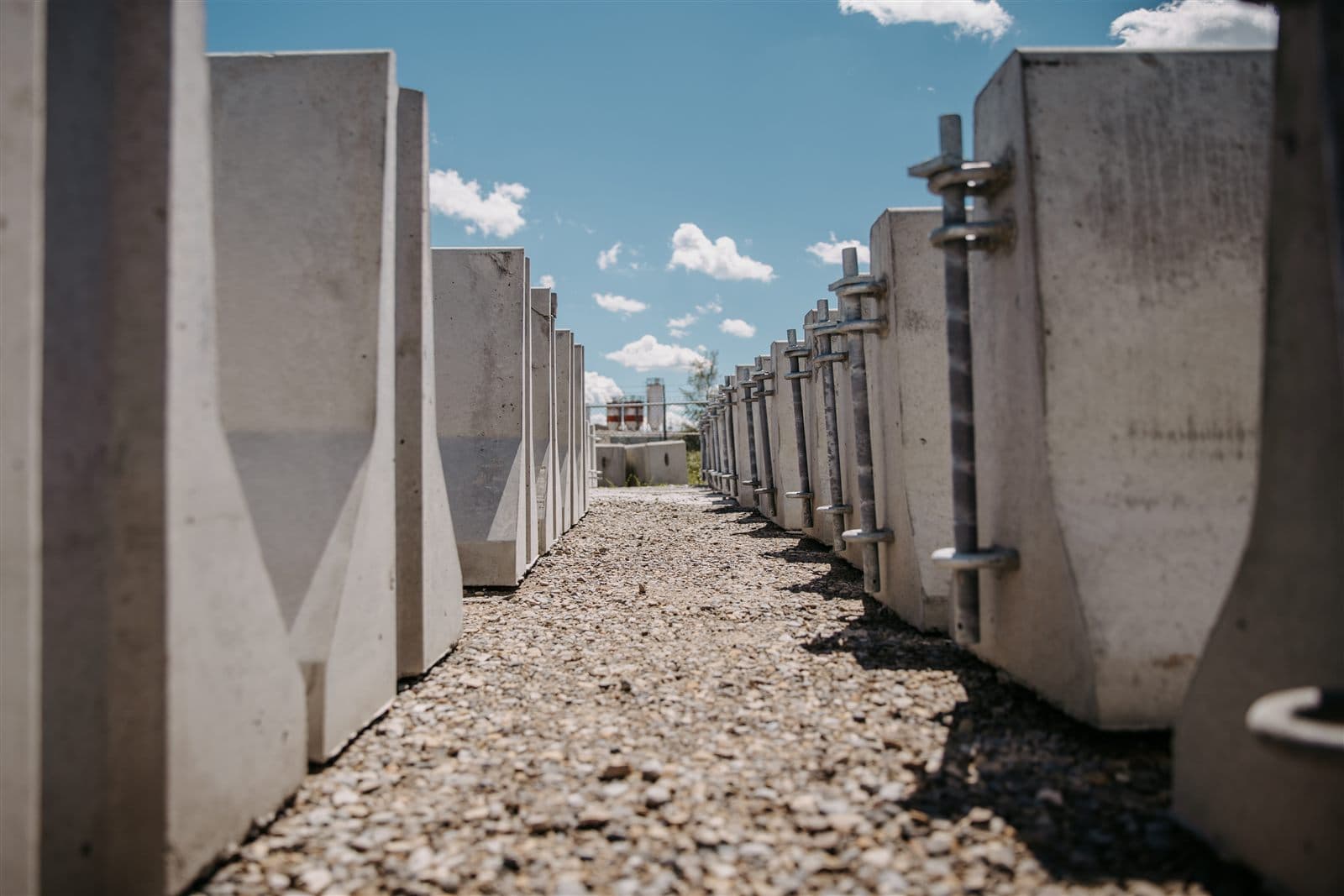 Precast storage wall panels in the AltaMix yard.